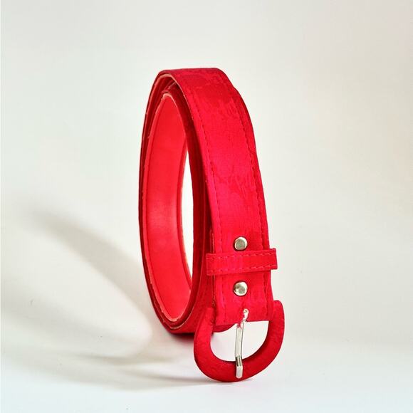 Vintage 80’s Abstract Pattern Red Satin Cloth Belt - Picture 1 of 3